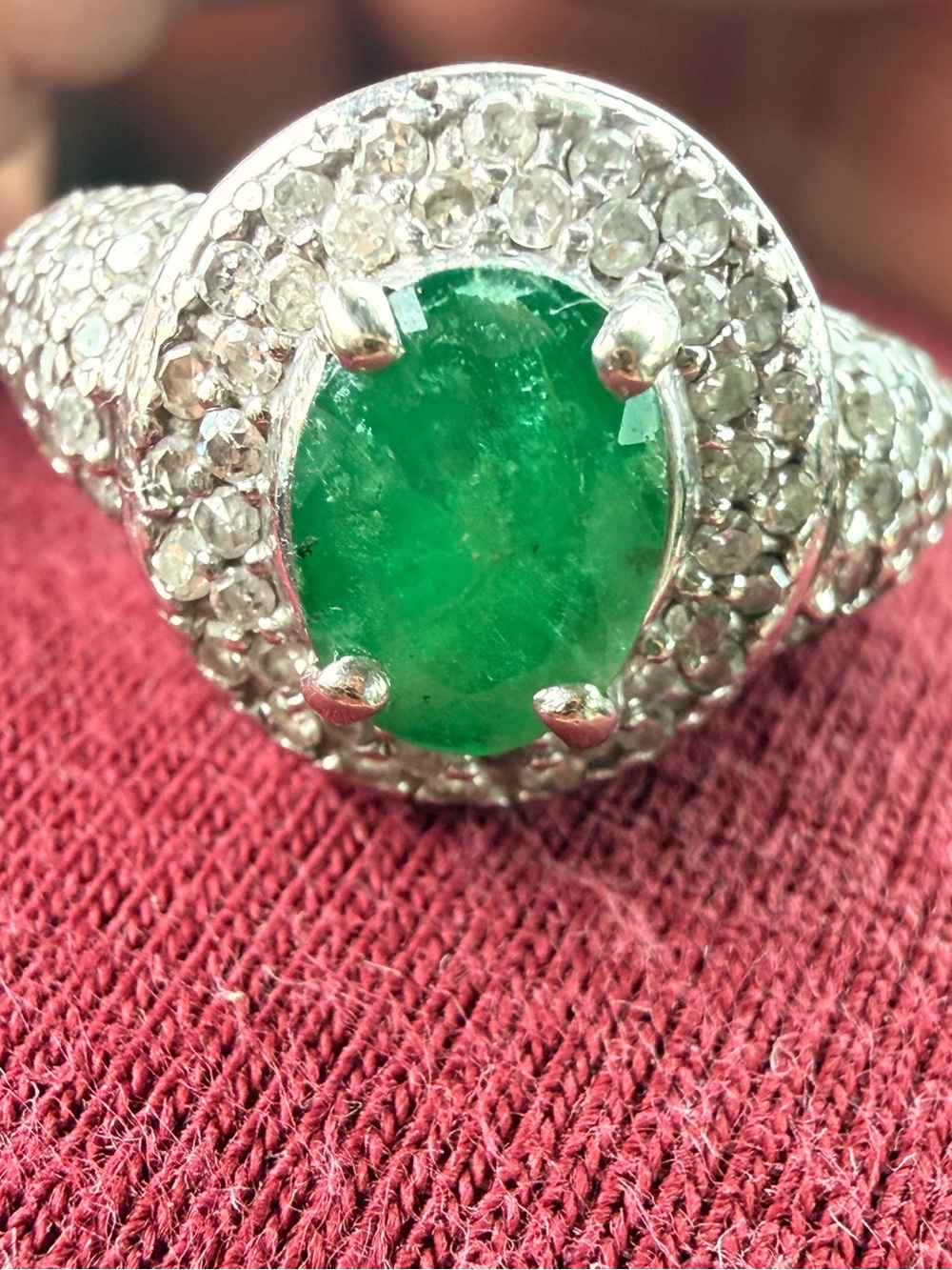 Vintage 10kt White Gold Emerald Diamond Ring Sz7